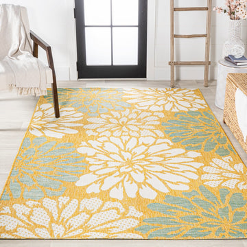 Zinnia Modern Floral Textured Weave Indoor/outdoor Area Rug